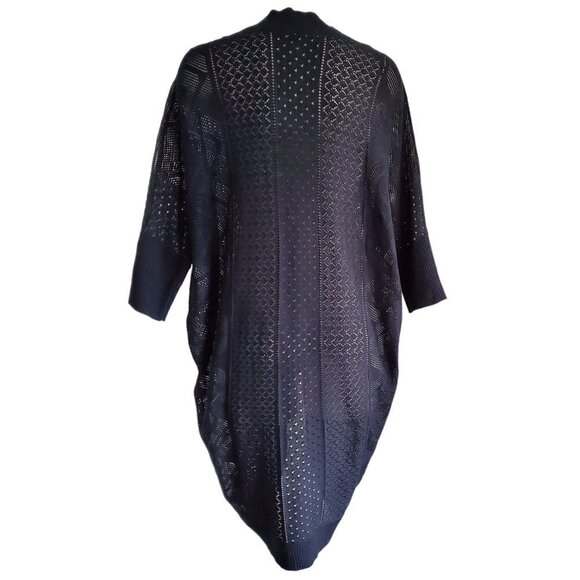 Longline Kimono Style Sleeve Open Cardigan Open Weave Black Size S - Picture 4 of 16